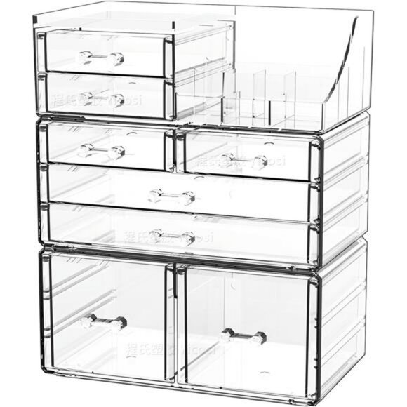 Clear makeup organizer stackable drawers vanity skincare jewelry storage box - Picture 1 of 7